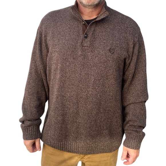 Chap’s Men’s Cotton Brown Heather Pullover Sweater With Elbow Patches - Picture 2 of 12